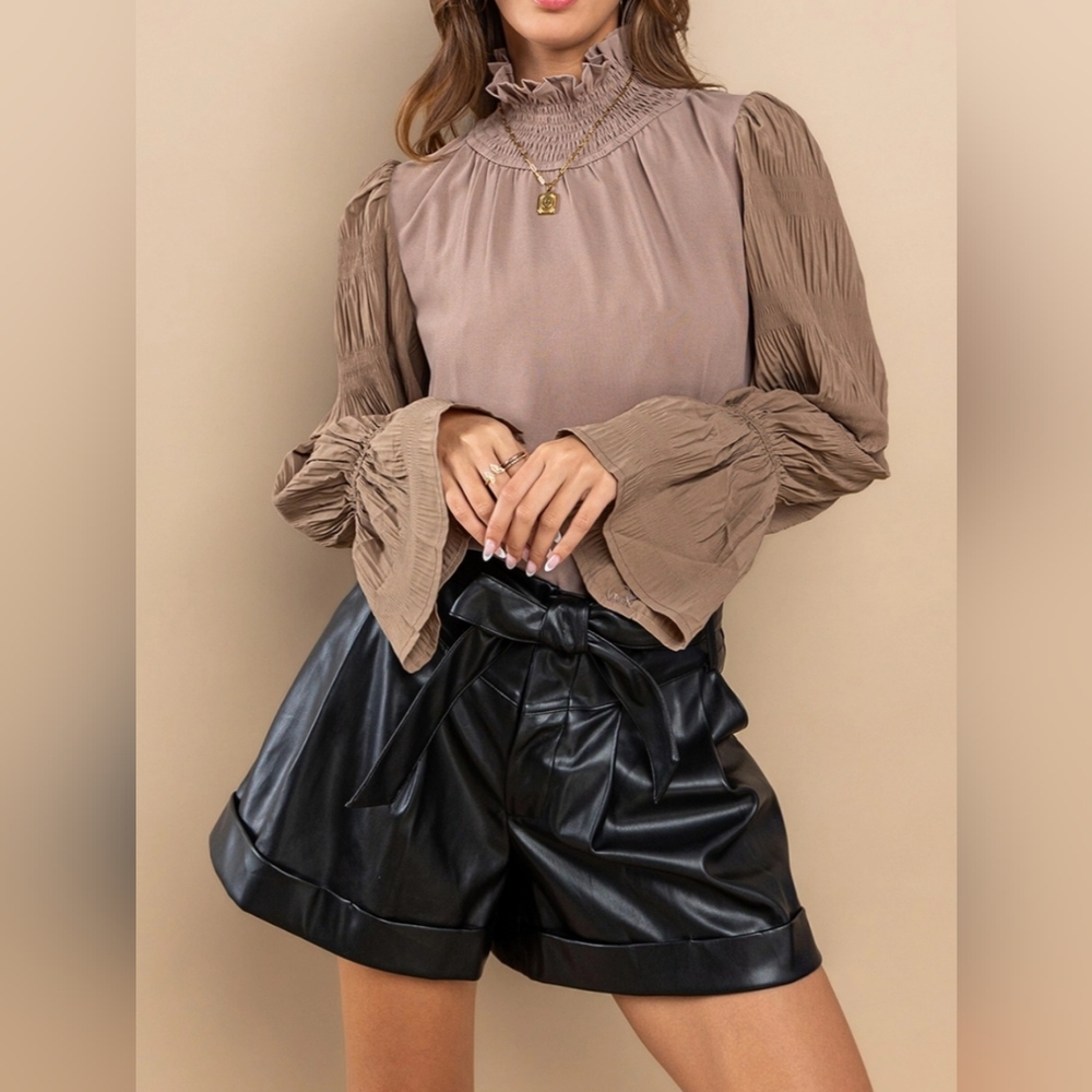 #9453 🚨 SALE 🛑S,L Fabulous Boho Multi Woven Smocking Mock Neck Top